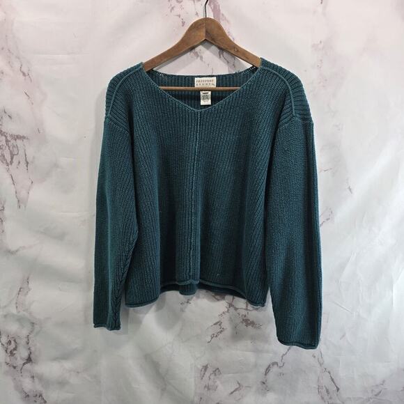 Vintage Sweater Womens Large 90s Green Crop Cotton Ramie Forest Dark - Picture 1 of 10